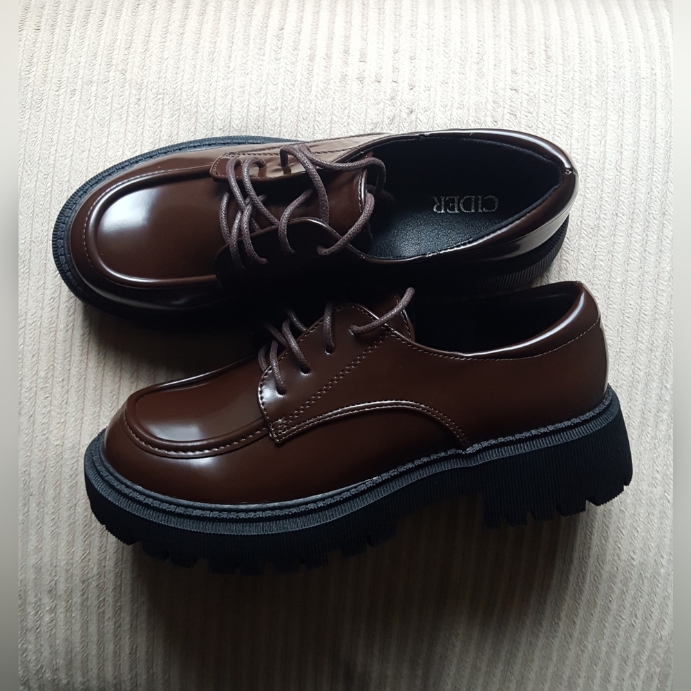 Dark Brown Platform Lace Up Loafers New Classic Preppy Dark Academia